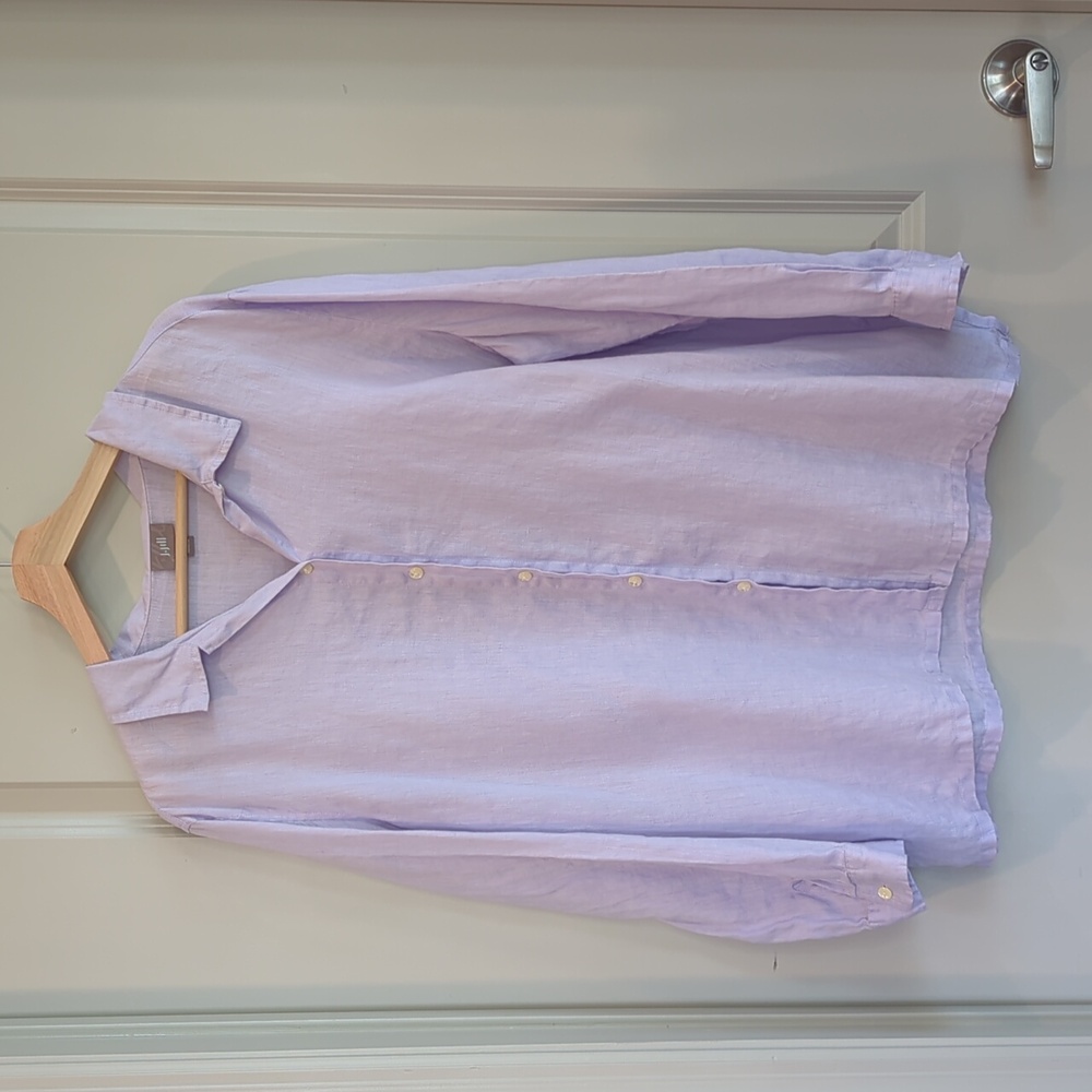J. Jill Long Sleeve Button Up Linen Collared Blouse, Women's Large, Lavender